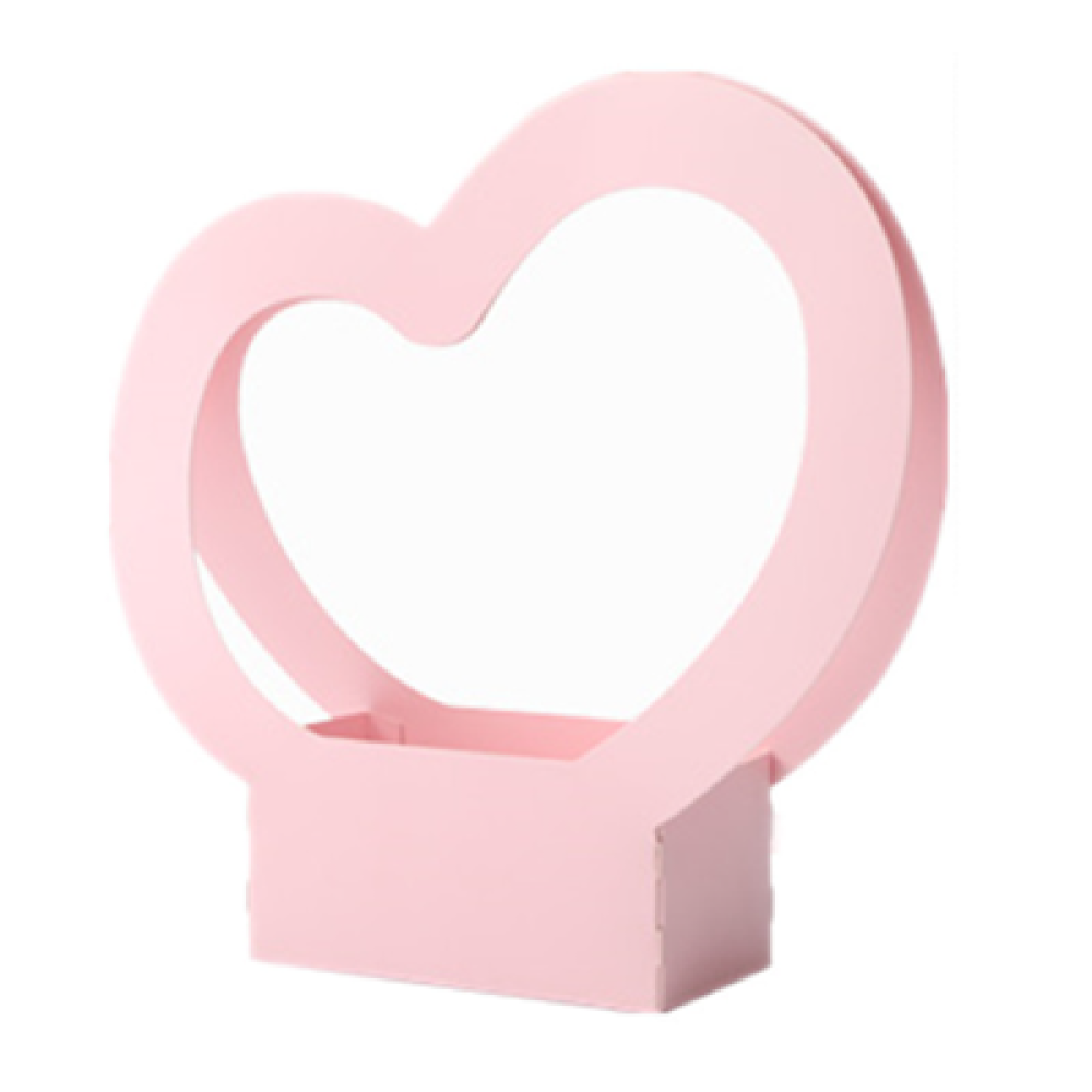 Pink Flower Cardboard Gift Boxes With A Heart Handle Pack 10